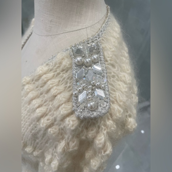 MOHAIR BEIGE SWEATER CARDIGAN WITH JEWELS SIZE MEDIUM - Picture 8 of 17
